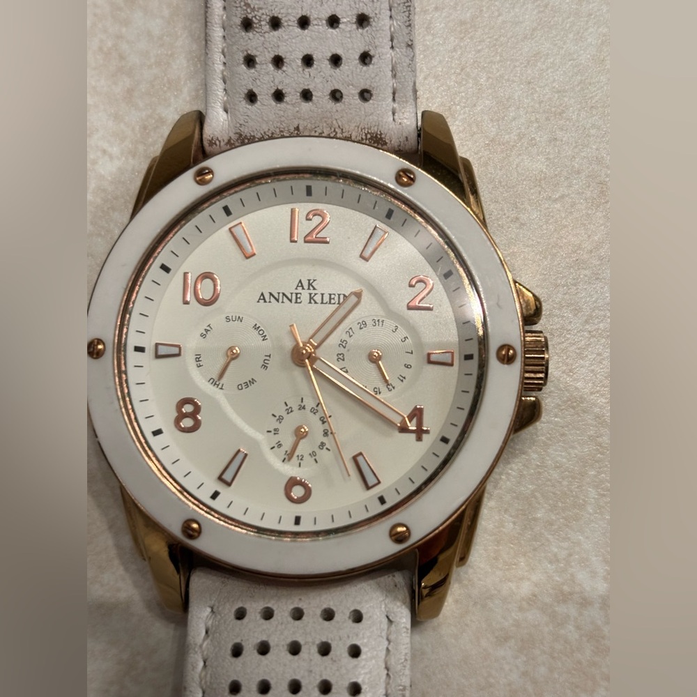 Anne Klein White and Rose Gold Accent Chronograph Watch
